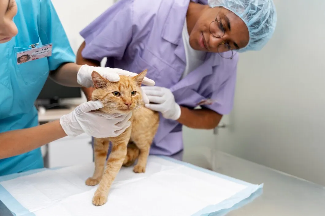 Ветеринар проводит стерилизацию кошки